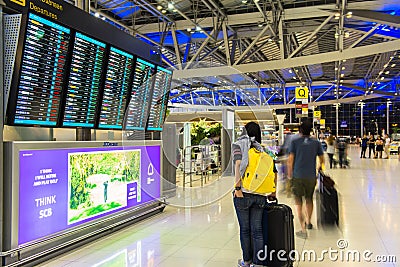 BANGKOK - OCT 16 Passengers arrive at check-in counters at Suvarnabhumi Airport on Oct 16, 2013 in Bangkok, Thailand The airport