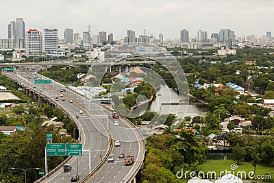 BANGKOK THAILAND - AUG 9 2014: City view from the building, can see Si Rat Expressway Sector A on Rama IV Road, Bangkok Thailand.