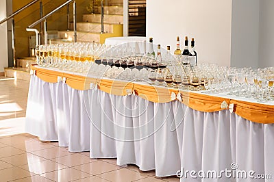 Banquet table with alcohol drinks