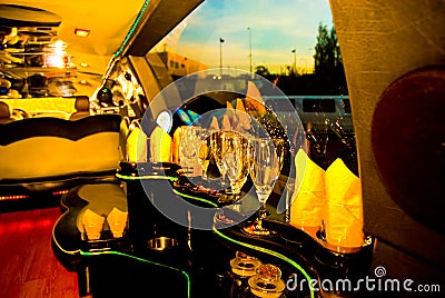 Bar inside modern limousine