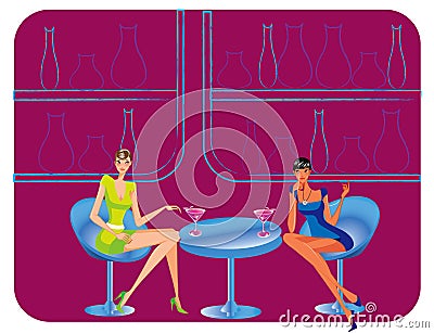 Bar restaurant lounge coffee women Illustration ve