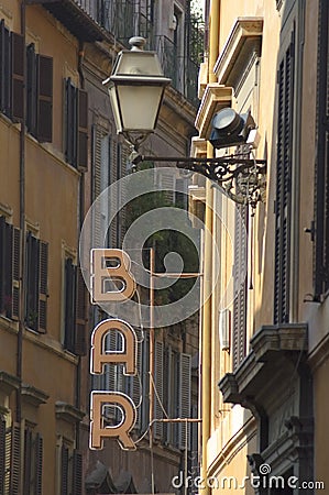 Bar sign in the old street of Rome