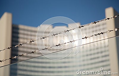 Barbed wire opposite UN building