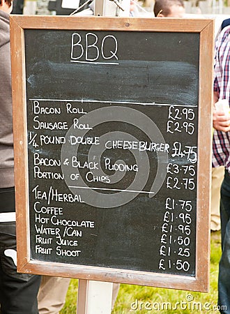 Barbeque menu on chalk board