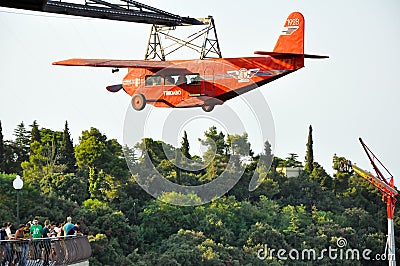 BARCELONA-JULY 25:Park with the replica of the first plane that served the Barcelona-Madrid route.