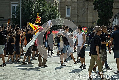 BARCELONA, SPAIN - SEPTEMBER 11, 2014: Antifa manifestation