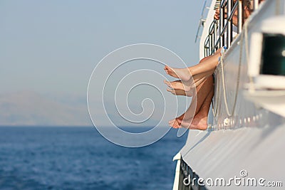 Bare happy feet on cruise ship