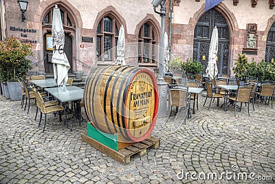 Barrel of beer. Advertising restaurant in Frankfurt am Main