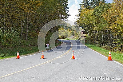 Barricades block the road to Clingmans Dome in Smoky Mountains p