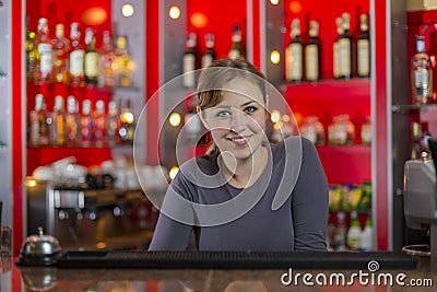 Bartender girl behind the counter