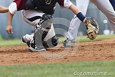 Baseball action - Catcher catching ball (ball in image)