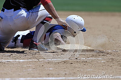 Baseball Action Image - Head first slide into base