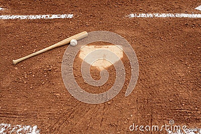 Baseball & Bat near Home Plate