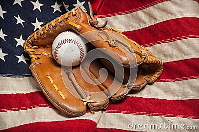 Baseball glove on an American flag