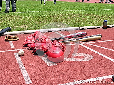 Baseball, helmets and bats