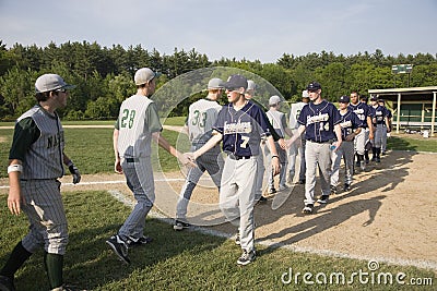 Baseball teams shaking hands