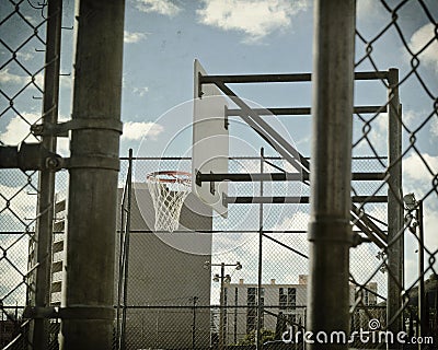 Basketball court in chain link