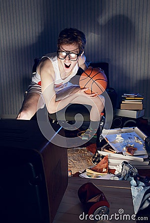 Basketball Fan Watching Television