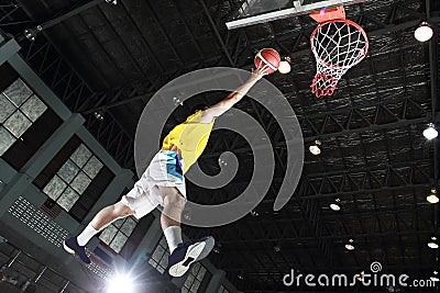 Basketball player layup for score