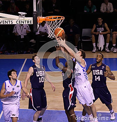 Basketball player rebounding