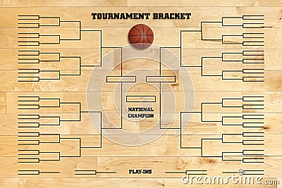 Basketball tournament bracket on wood gym floor