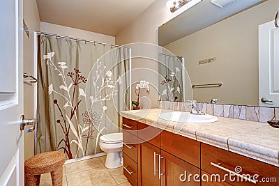 Bathroom interior with large mirror