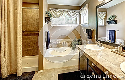 Bathroom interior with tile trim