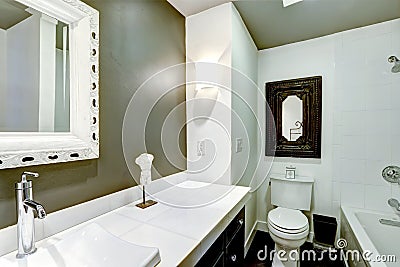 Bathroom interior in white and olive colors