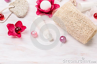 Bathroom set with oil balls, bath flowers,sponge, pumice , spa