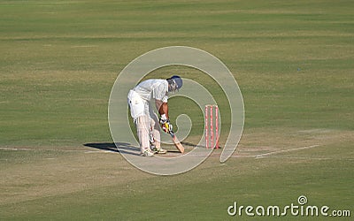 Batsman taking leg stump during a Cricket Match