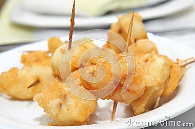 Battered and fried shrimps tapas