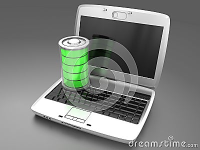 Battery charging in a laptop - Computer generated image (3d render).