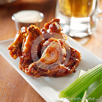 Bbq buffalo wings with celery and ranch.
