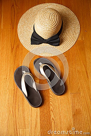 Beach Sandals and Straw Hat on Deck