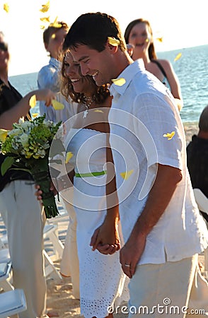 Beach wedding couple just married