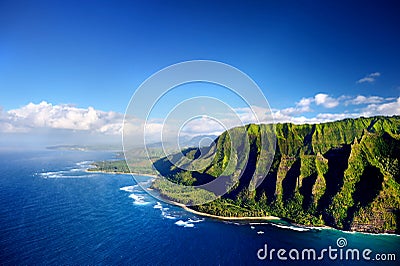 Beautiful aerial view of Na Pali coast