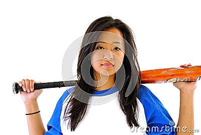 Beautiful Asian female softball player