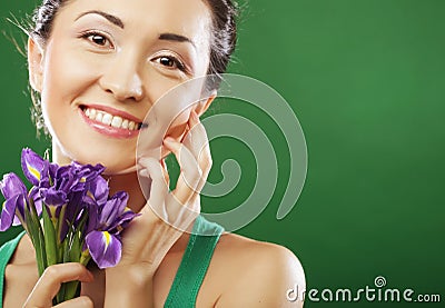 Beautiful asian woman with flower iris