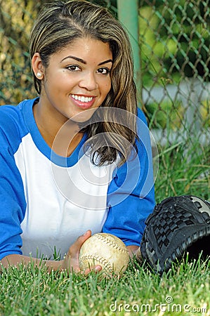 Beautiful biracial female softball player