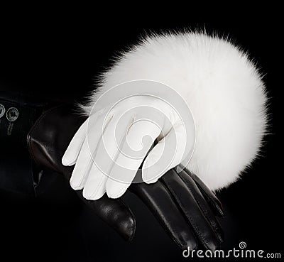 Beautiful black and white leather women s gloves