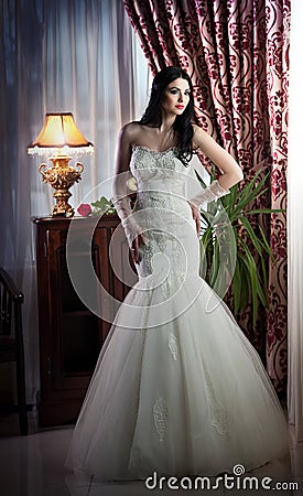 Beautiful bride posing in classic scenery