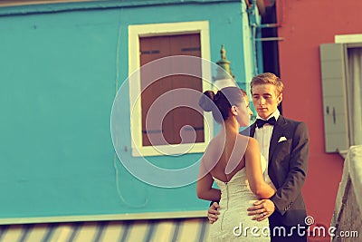 Beautiful couple on the streets of Venice