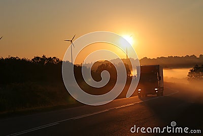 Beautiful dawn on the road