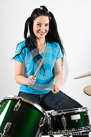 Beautiful drummer woman