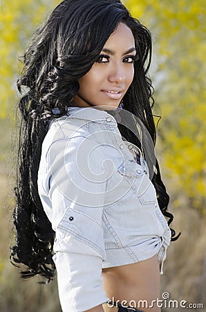 Beautiful exotic young woman long hair