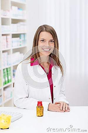 Beautiful friendly female pharmacist