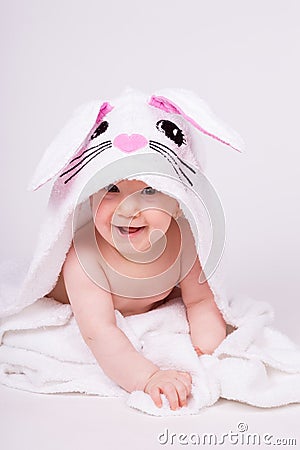 Beautiful girl baby a rabbit costume