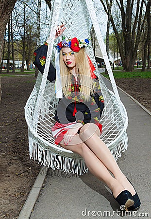 Beautiful girl in Ukrainian national dress posing