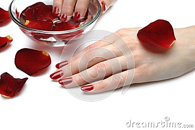 Beautiful hand with nail red manicure