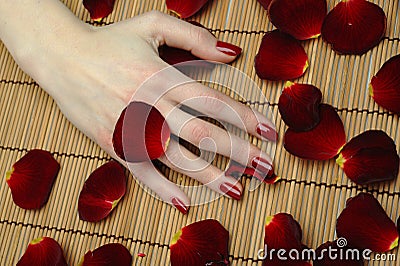 Beautiful hand with nail red manicure